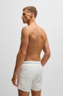 Fully lined swim shorts with logo print, White