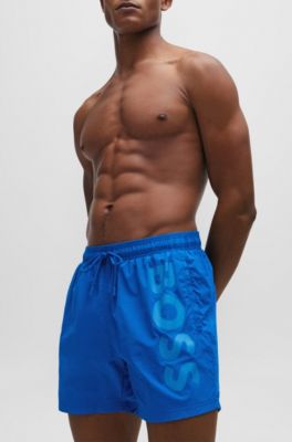 Fully lined swim shorts with logo print, Blue