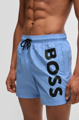 Fully lined swim shorts with logo print, Blue