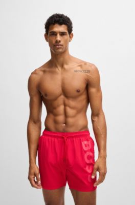 Ba&ntilde;ador tipo shorts con forro integral y logo estampado, Rojo