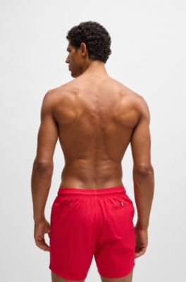 Ba&ntilde;ador tipo shorts con forro integral y logo estampado, Rojo