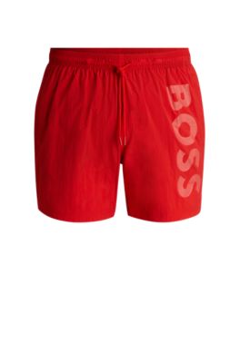 Fully lined swim shorts with logo print, Red