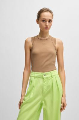 Stretch-cotton vest top with logo detail, Light Brown