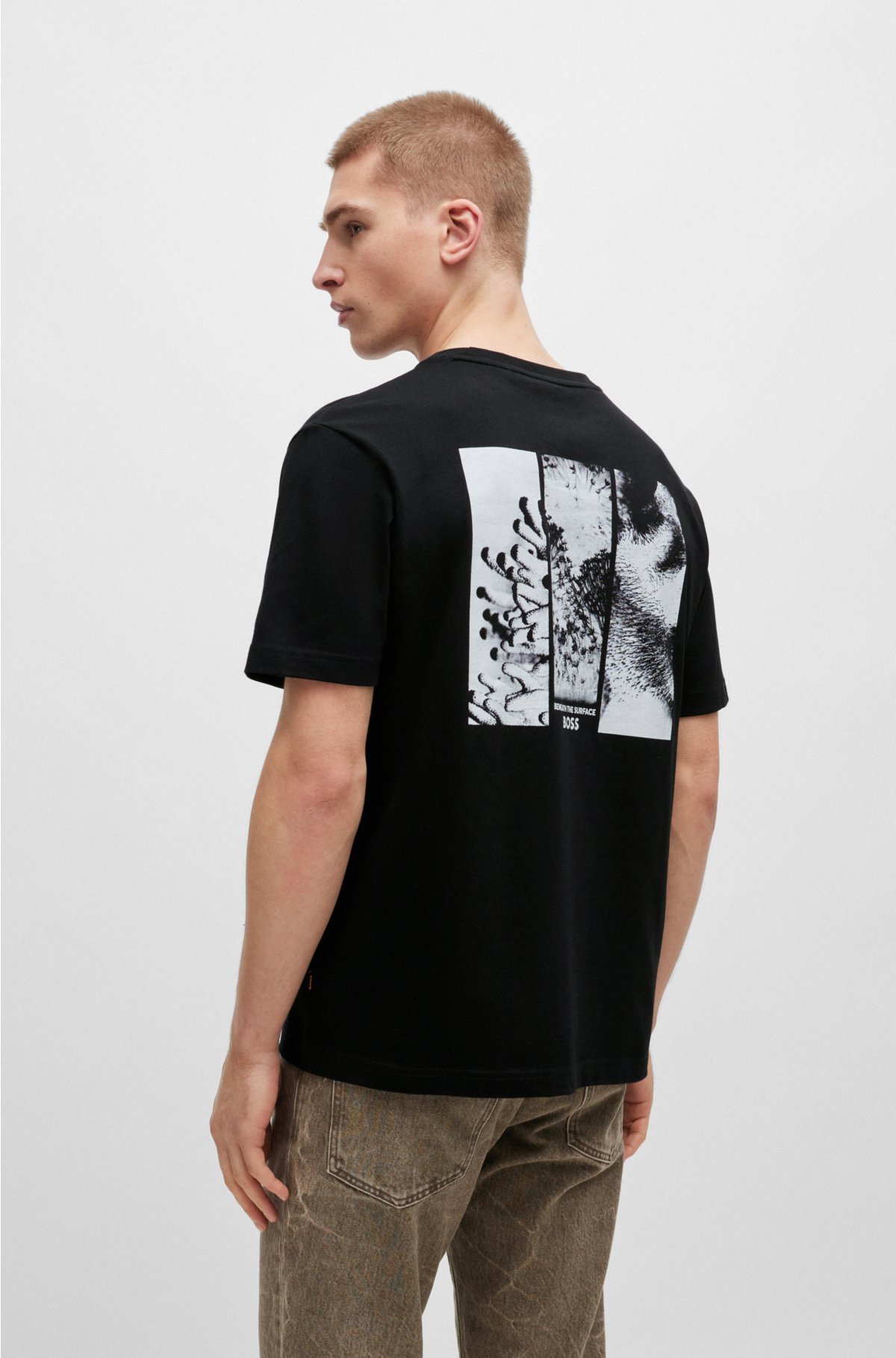 BOSS - Cotton-jersey T-shirt with decorative reflective artwork