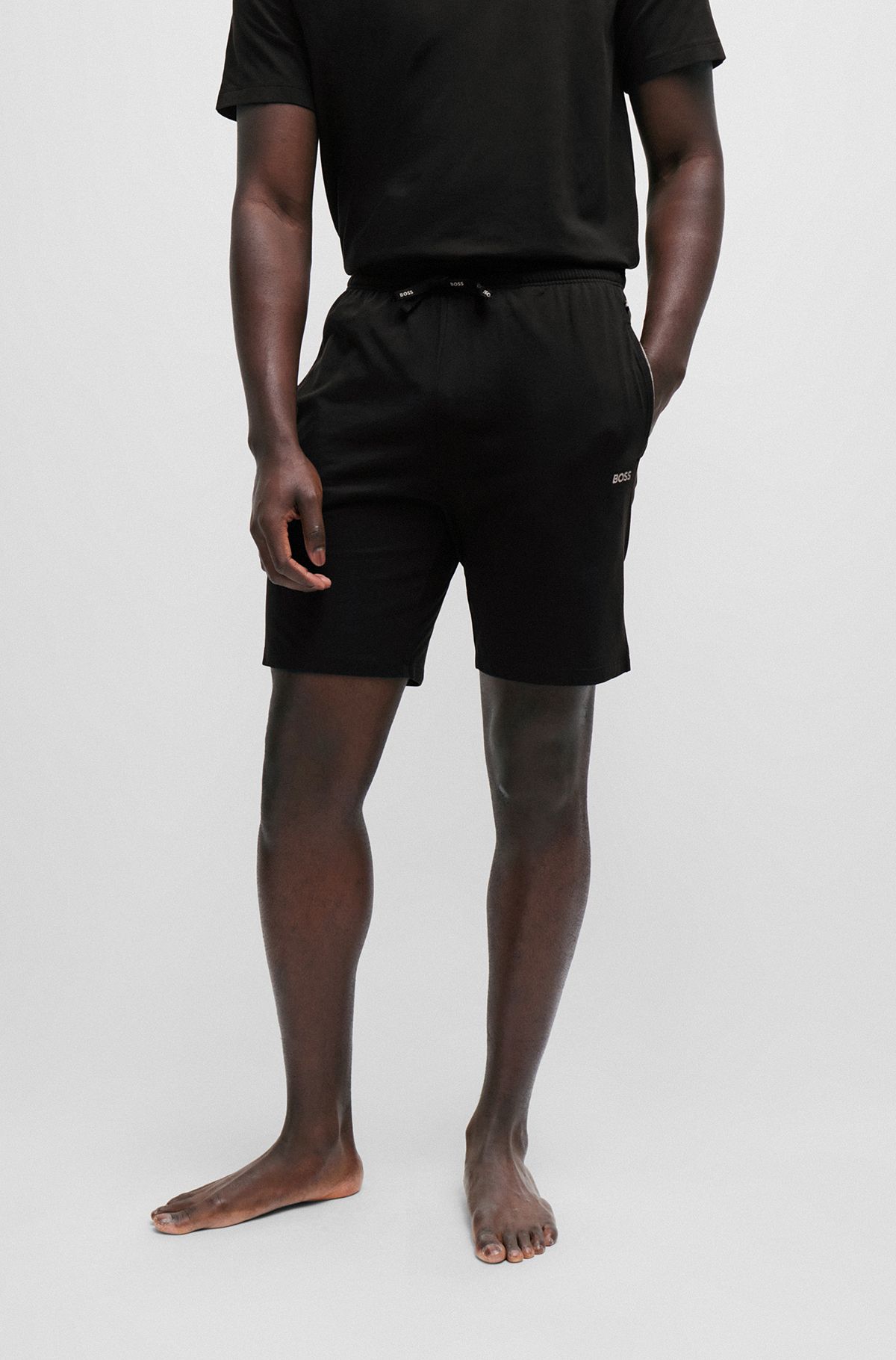 Short Regular Fit en coton stretch avec logo, Noir