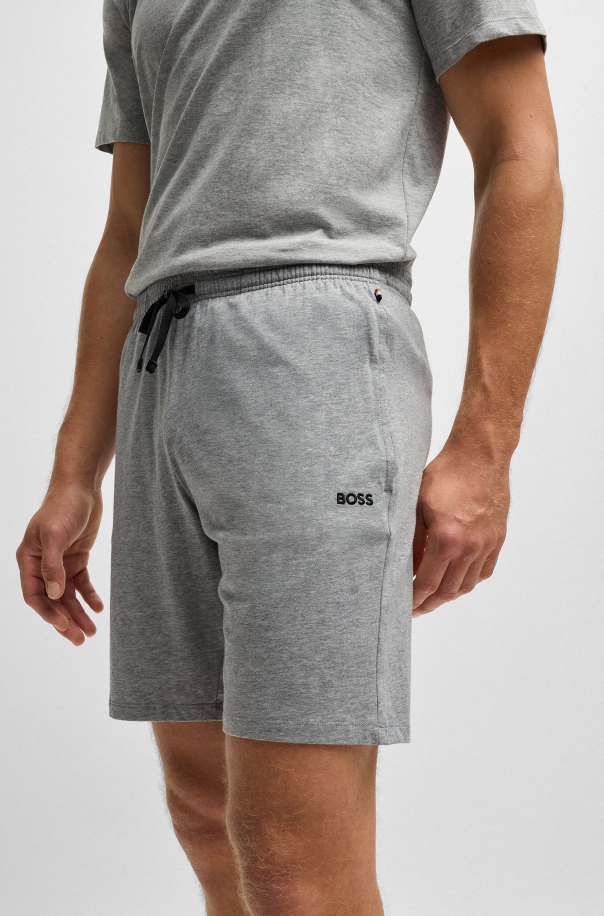 BOSS - Stretch-cotton regular-fit shorts with logo detail - Grey BOSS - Stretch-cotton regular-fit shorts with logo detail - Grey