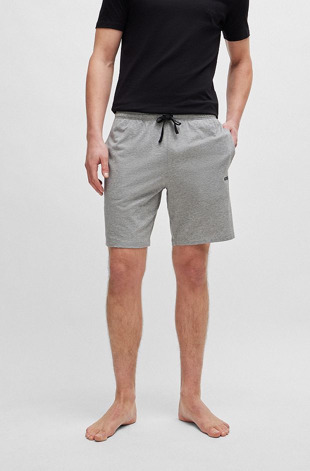 Stretch-cotton regular-fit shorts with logo detail, Grey