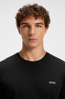 Camiseta de algod&oacute;n el&aacute;stico con logo bordado, Negro