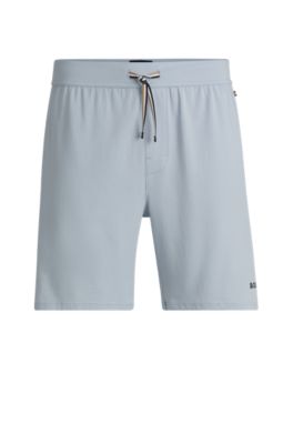 Stretch-cotton pajama shorts with logo print, Light Blue