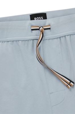 Stretch-cotton pajama shorts with logo print, Light Blue