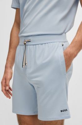 Stretch-cotton pajama shorts with logo print, Light Blue