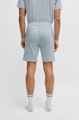 Stretch-cotton pajama shorts with logo print, Light Blue