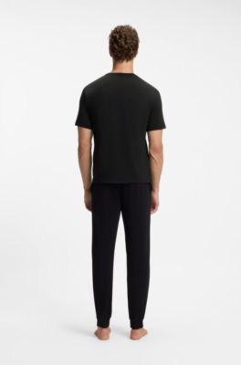 Stretch-cotton pajama T-shirt, Black