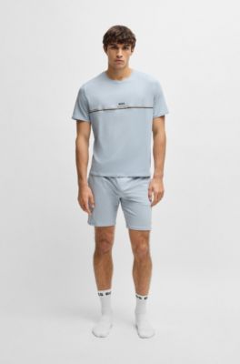 T-shirt de pyjama en coton stretch &agrave; logo imprim&eacute;, bleu clair