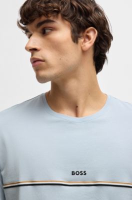 T-shirt de pyjama en coton stretch &agrave; logo imprim&eacute;, bleu clair