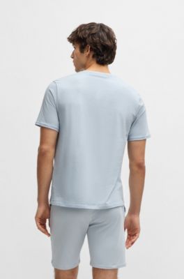 T-shirt de pyjama en coton stretch &agrave; logo imprim&eacute;, bleu clair