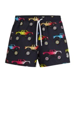 Hugo Boss Quick-dry Swim Shorts With Monster-truck Print In Patterned