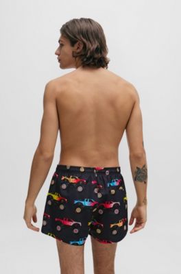 Quick-dry swim shorts with monster-truck print, Patterned