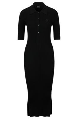 Shop Hugo Boss Button-placket Dress With Double Monogram In Black