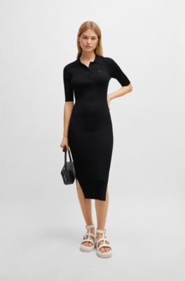 Button-placket dress with double monogram, Black