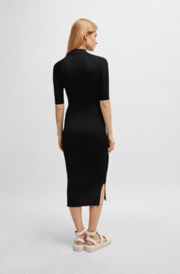 Button-placket dress with double monogram, Black