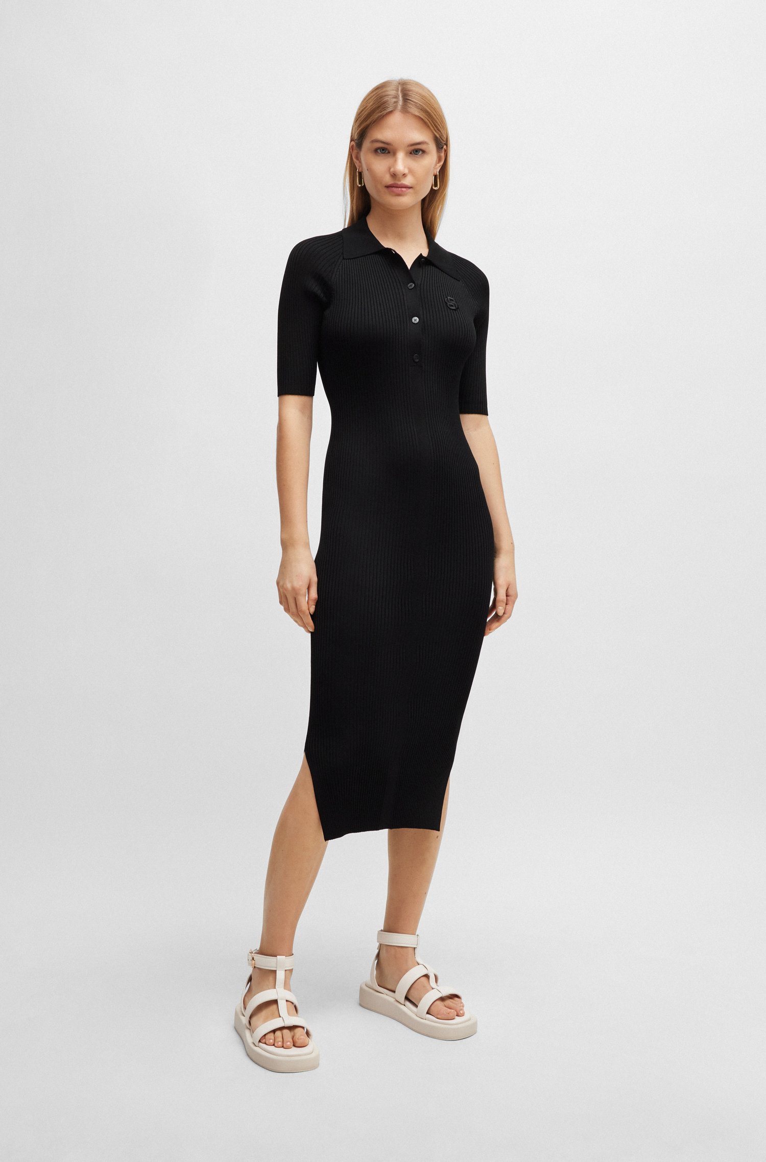 Button-placket dress with double monogram