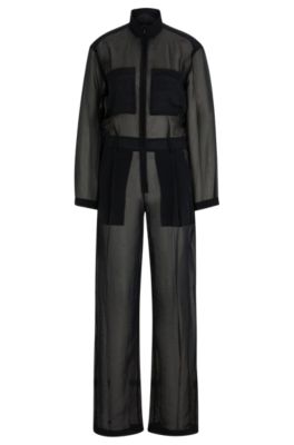NAOMI x BOSS relaxed-fit jumpsuit in sheer organza, Black