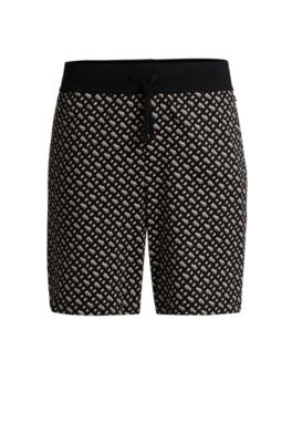 BOSS - Interlock-cotton pajama shorts with monogram pattern 