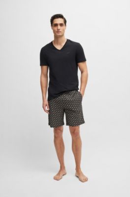 BOSS - Interlock-cotton pajama shorts with monogram pattern 