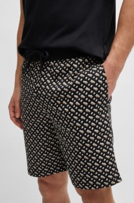 BOSS - Interlock-cotton pajama shorts with monogram pattern 