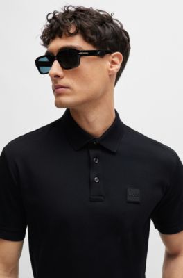 Polo regular fit de algod&oacute;n, Negro