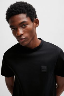 Regular-fit T-shirt with logo badge, Black