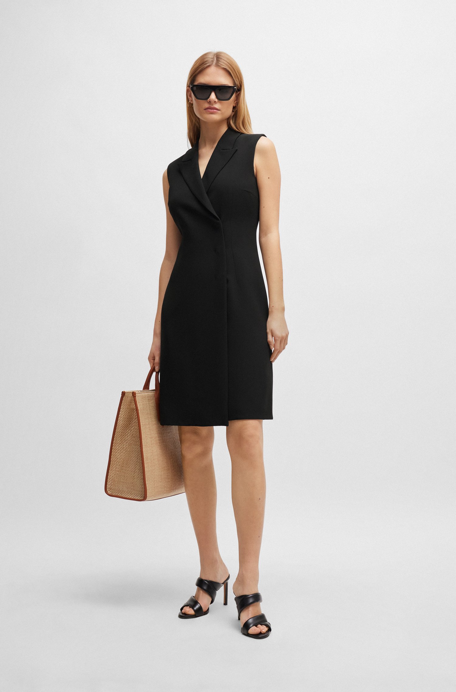 Blazer-style sleeveless dress with concealed closure