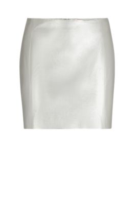 Hugo Regular-fit Mini Skirt In Metallic Fabric In Silver