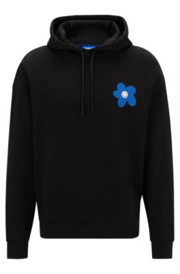 HUGO Cotton terry regular fit hoodie with flower artwork