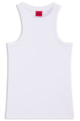 Camiseta de tirantes slim fit en mezcla de algod&oacute;n el&aacute;stico, Blanco