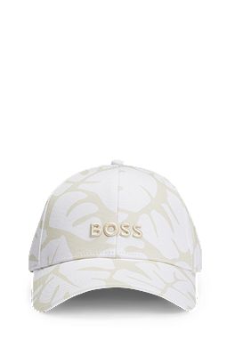 Leaf-print six-panel cap with embroidered logo