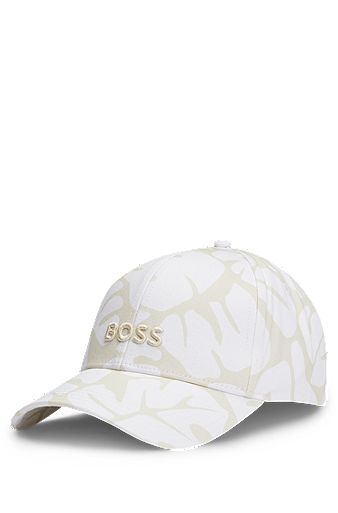 Leaf-print six-panel cap with embroidered logo, White