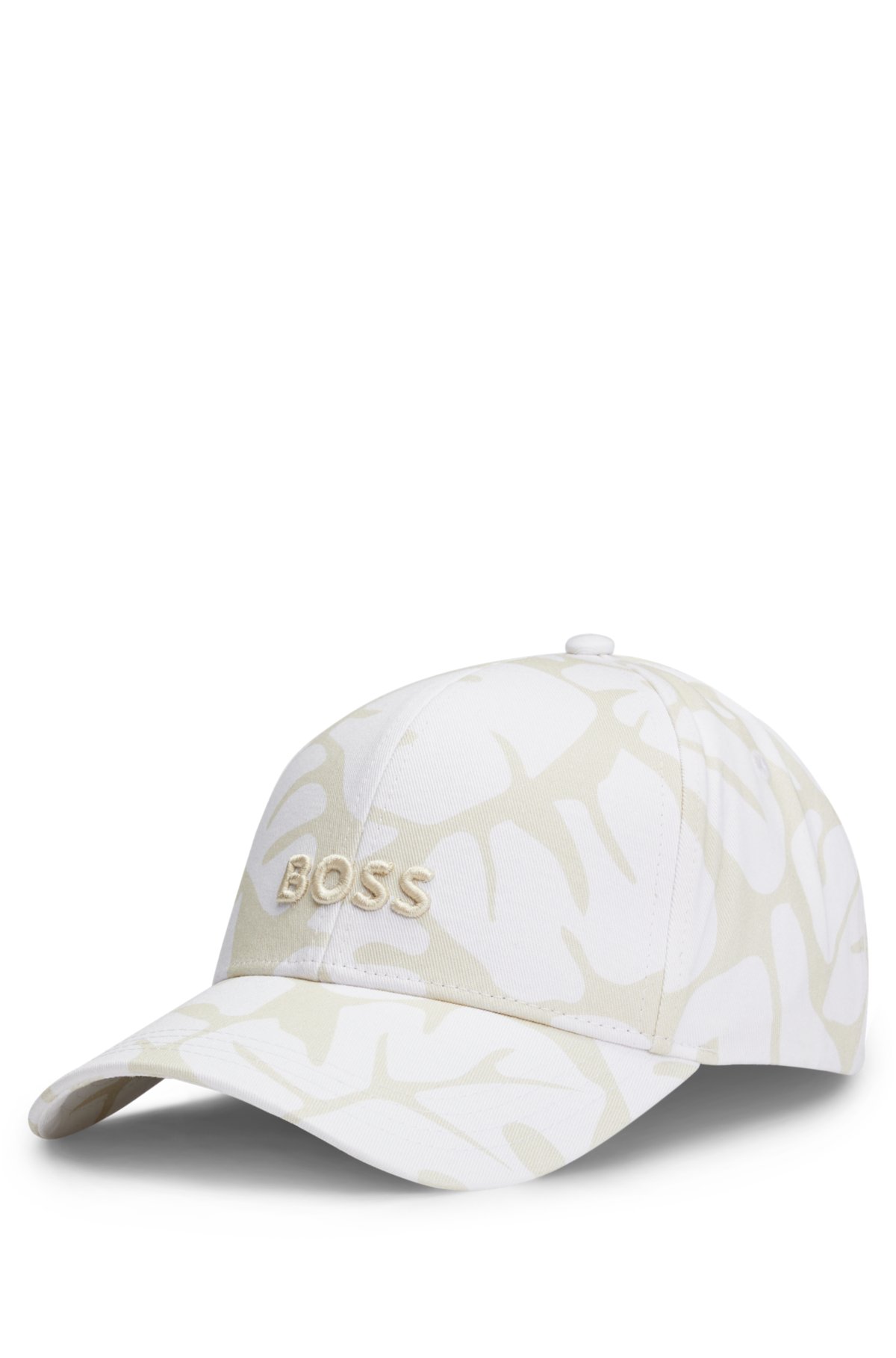 Boss Men's Leaf-Print Six-Panel Cap with Embroidered Logo - White - Hats