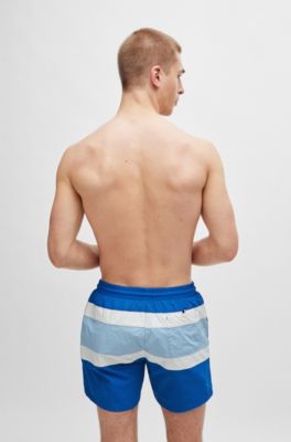 Quick-dry swim shorts with block stripes, Blue
