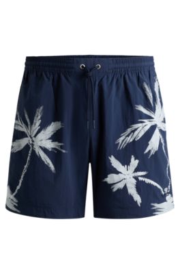 Hugo Boss Quick-dry Swim Shorts With Seasonal Pattern In Dark Blue