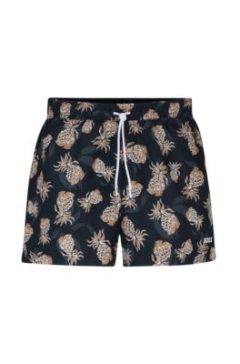 Hugo Boss Fully Lined Swim Shorts With Pineapple Motif In Black