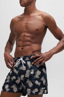 Fully lined swim shorts with pineapple motif, Black