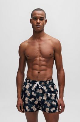 Fully lined swim shorts with pineapple motif, Black