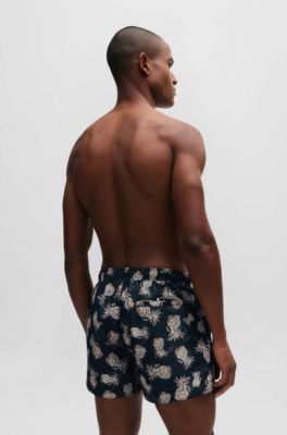 Fully lined swim shorts with pineapple motif, Black