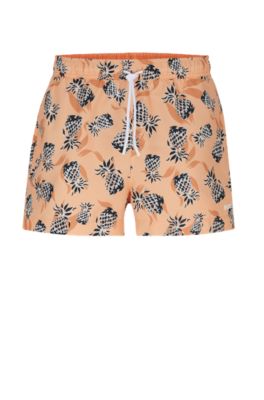 Hugo Boss Fully Lined Swim Shorts With Pineapple Motif In Orange