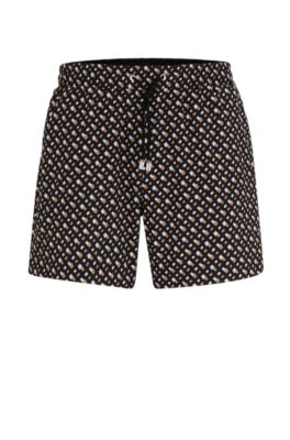 Shop Hugo Boss Fully Lined Quick-dry Swim Shorts With Monogram Print In Black