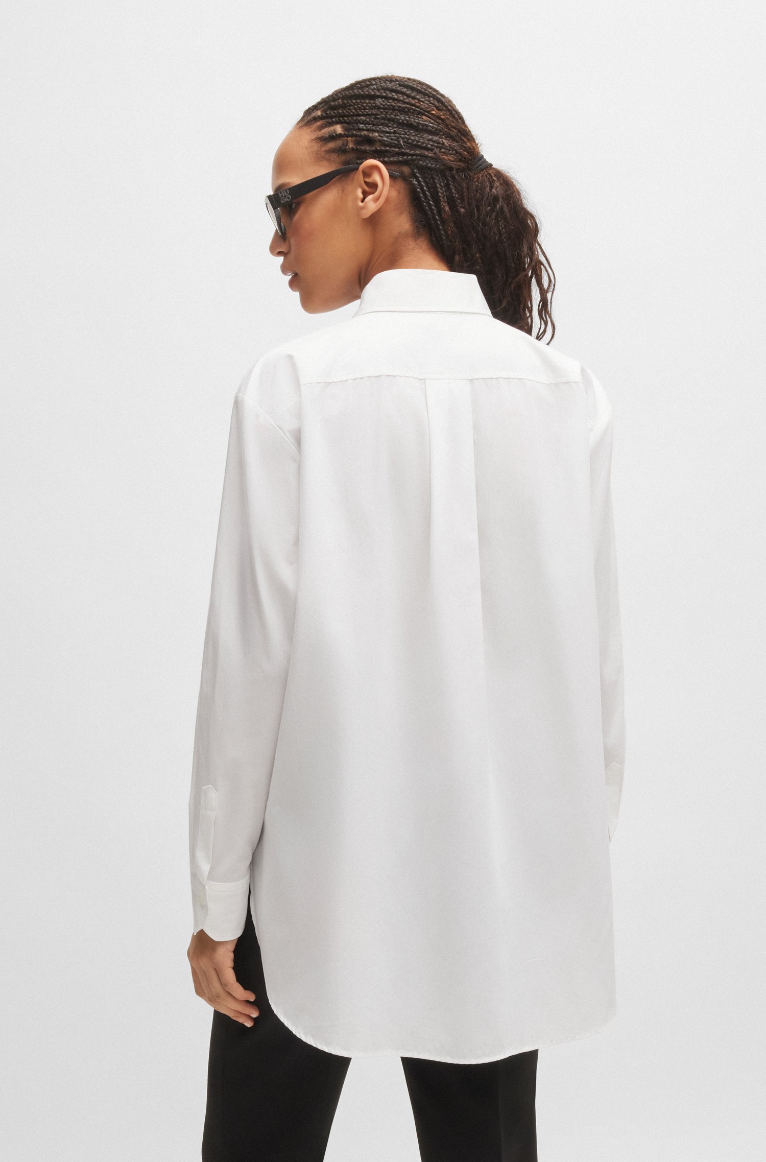 Oversize-fit blouse cotton canvas with point collar