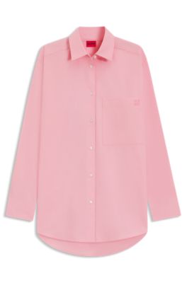 Chemisier Oversize en toile de coton avec logo brod&eacute;, Rose