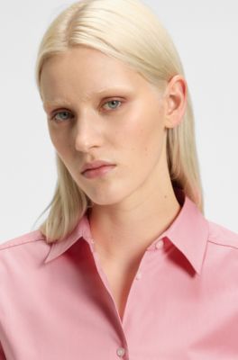 Chemisier Oversize en toile de coton avec logo brod&eacute;, Rose